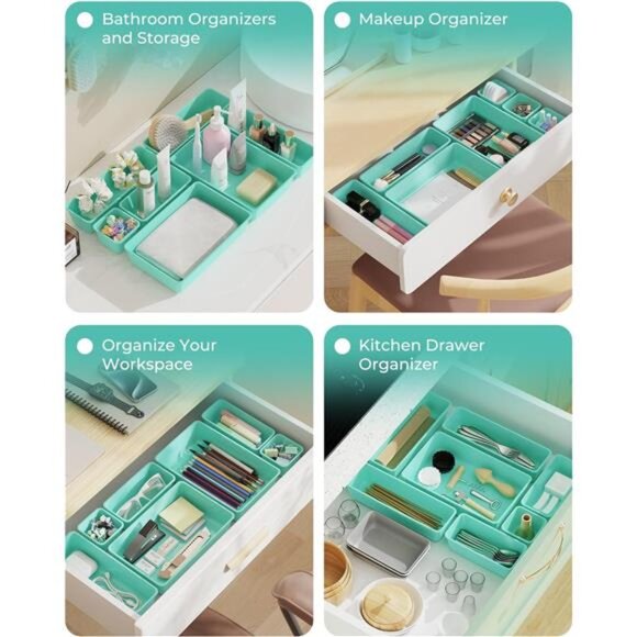 25 PCS Drawer Organizer Set Plastic Vanity Makeup Desk Bathroom Storage Trays Bl - Picture 7 of 8
